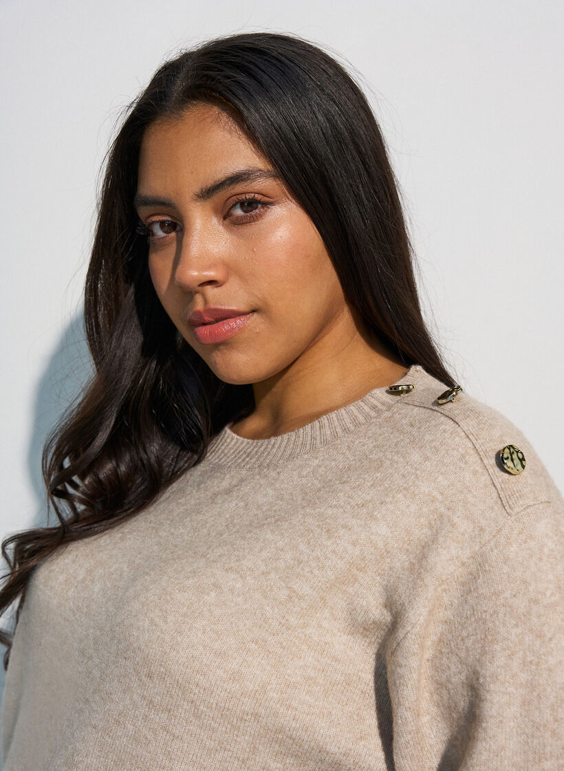 Stickad blus med knappdetalj, Beige, Model image number 3