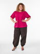 Blus med struktur och korta &auml;rmar, Rosa, Model image number 1