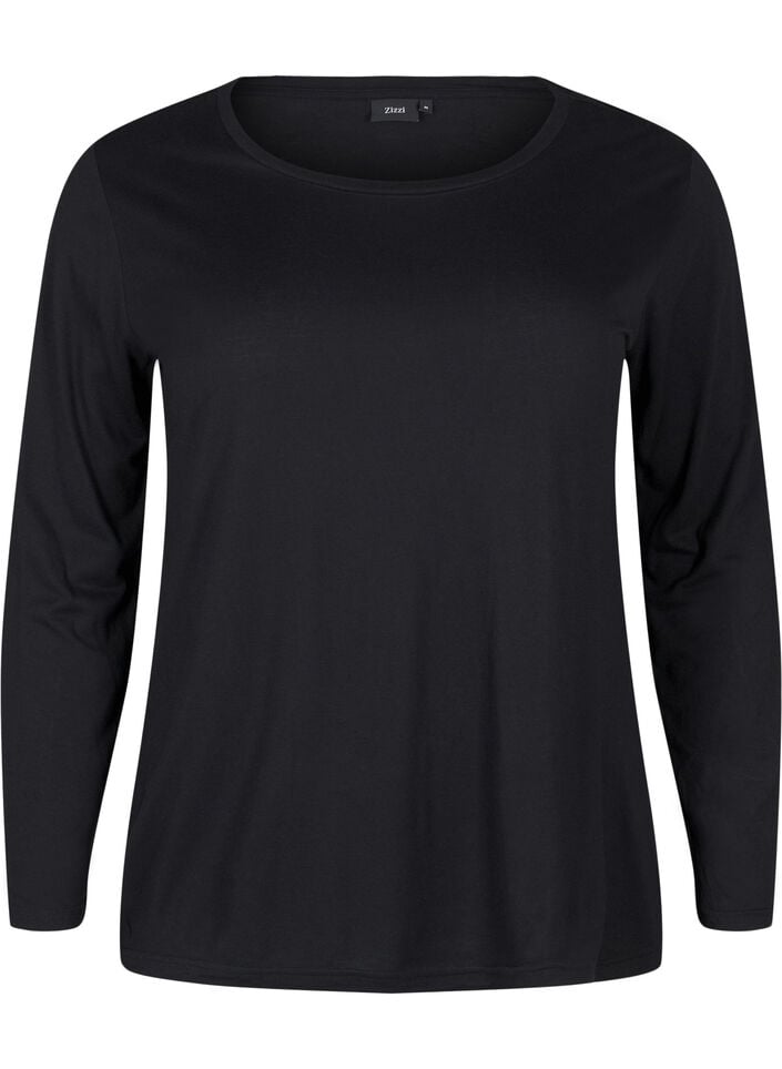 L&aring;ng&auml;rmad blus i ull och viskos, Svart, Packshot image number 0