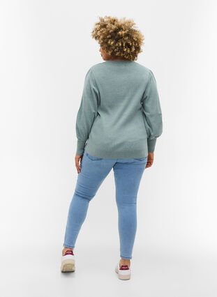 Croppade Amy jeans med blixtlås, Light blue denim, Model image number 1