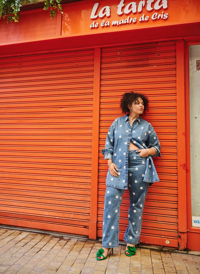 Gemma-jeans med hög midja och prästkragar, Blå, Image image number 0