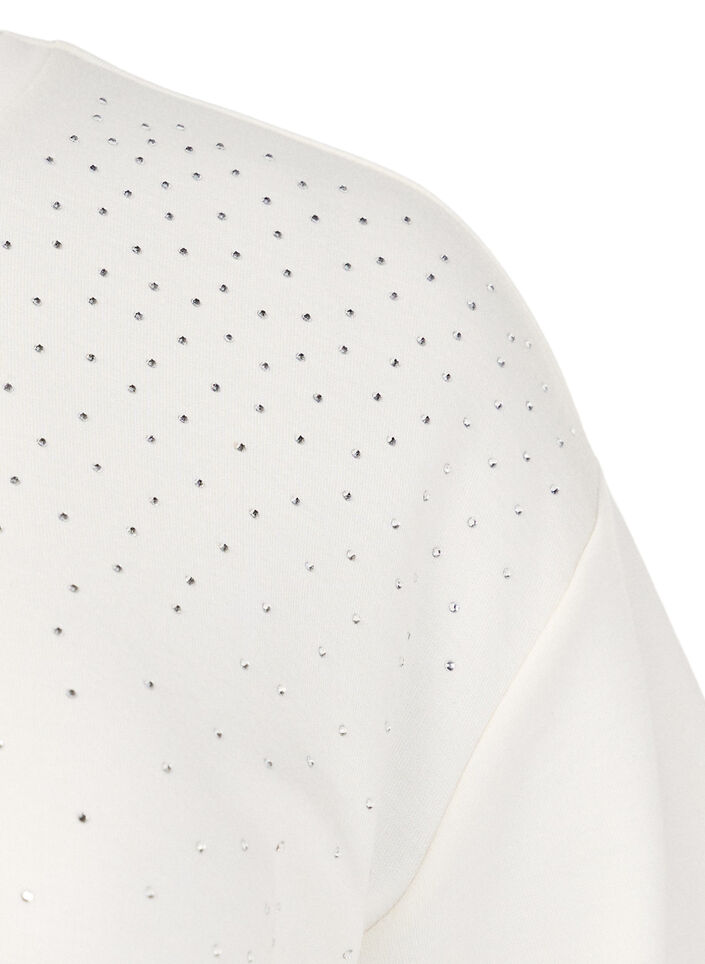 T-shirt med strassstenar och rund hals, Vit, Packshot image number 2