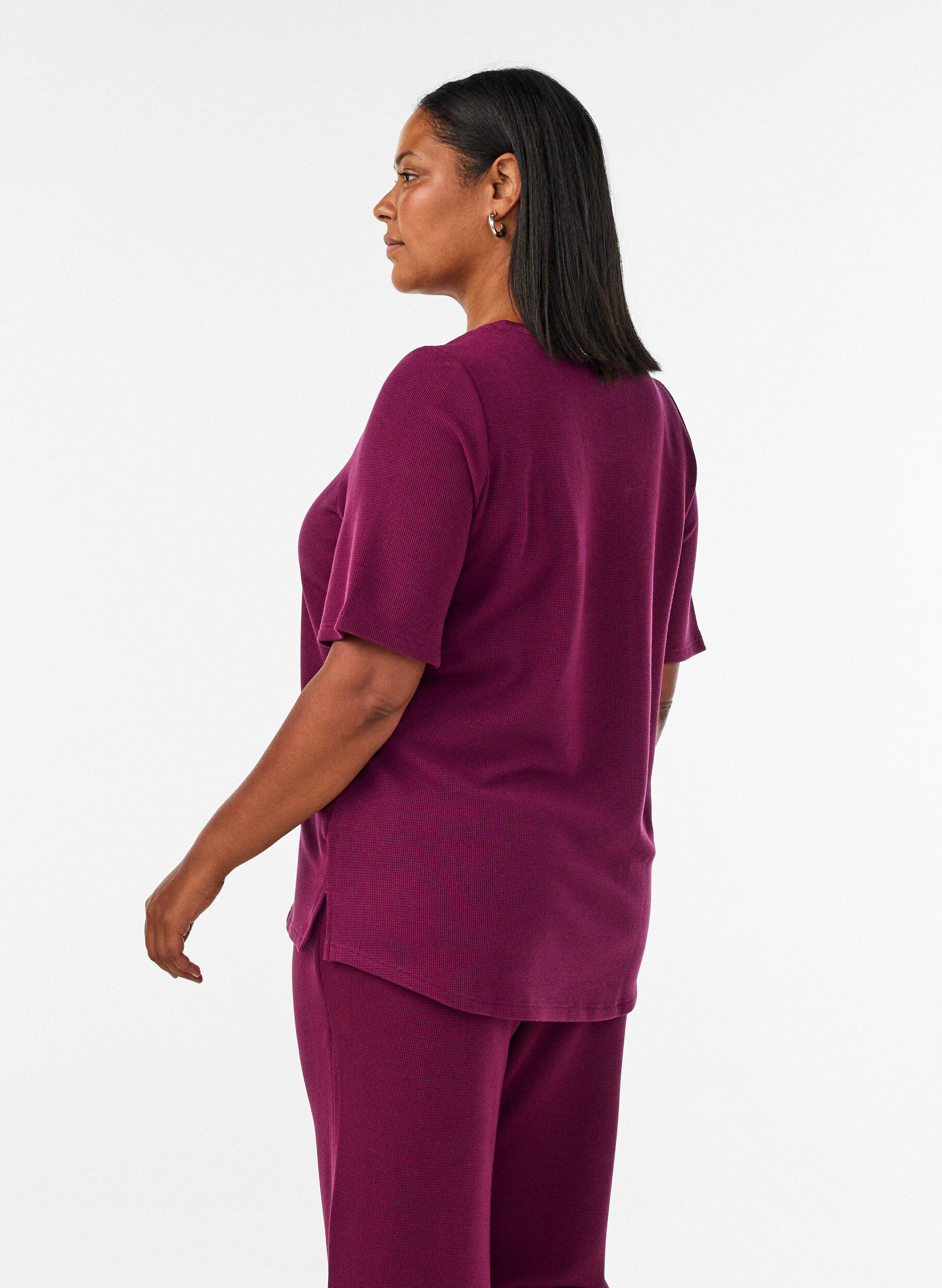 ZizziStrukturerad blus med armb&aring;gsl&aring;nga &auml;rmar, R&ouml;d, Model image number 2
