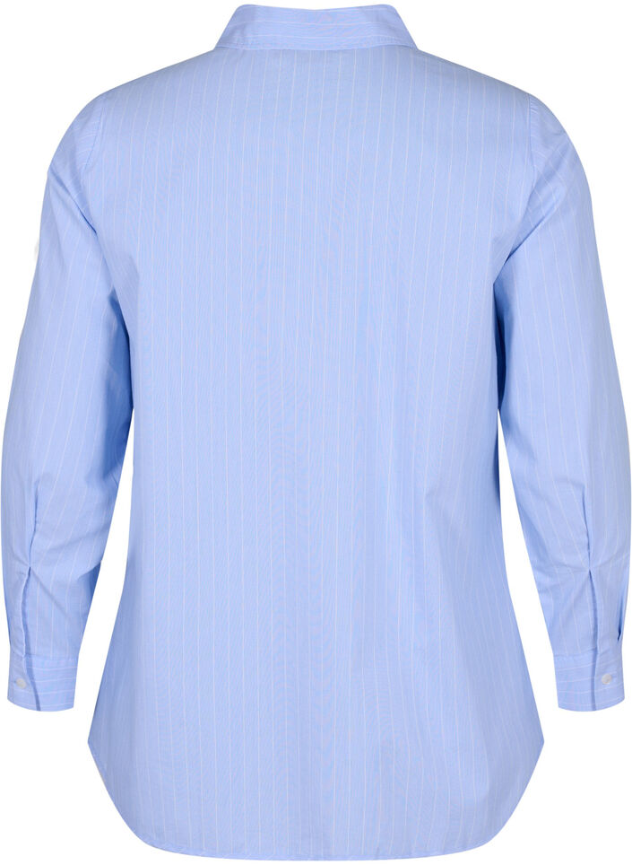 Skjorta i bomullsmix, Blue w. White Stripe, Packshot image number 1