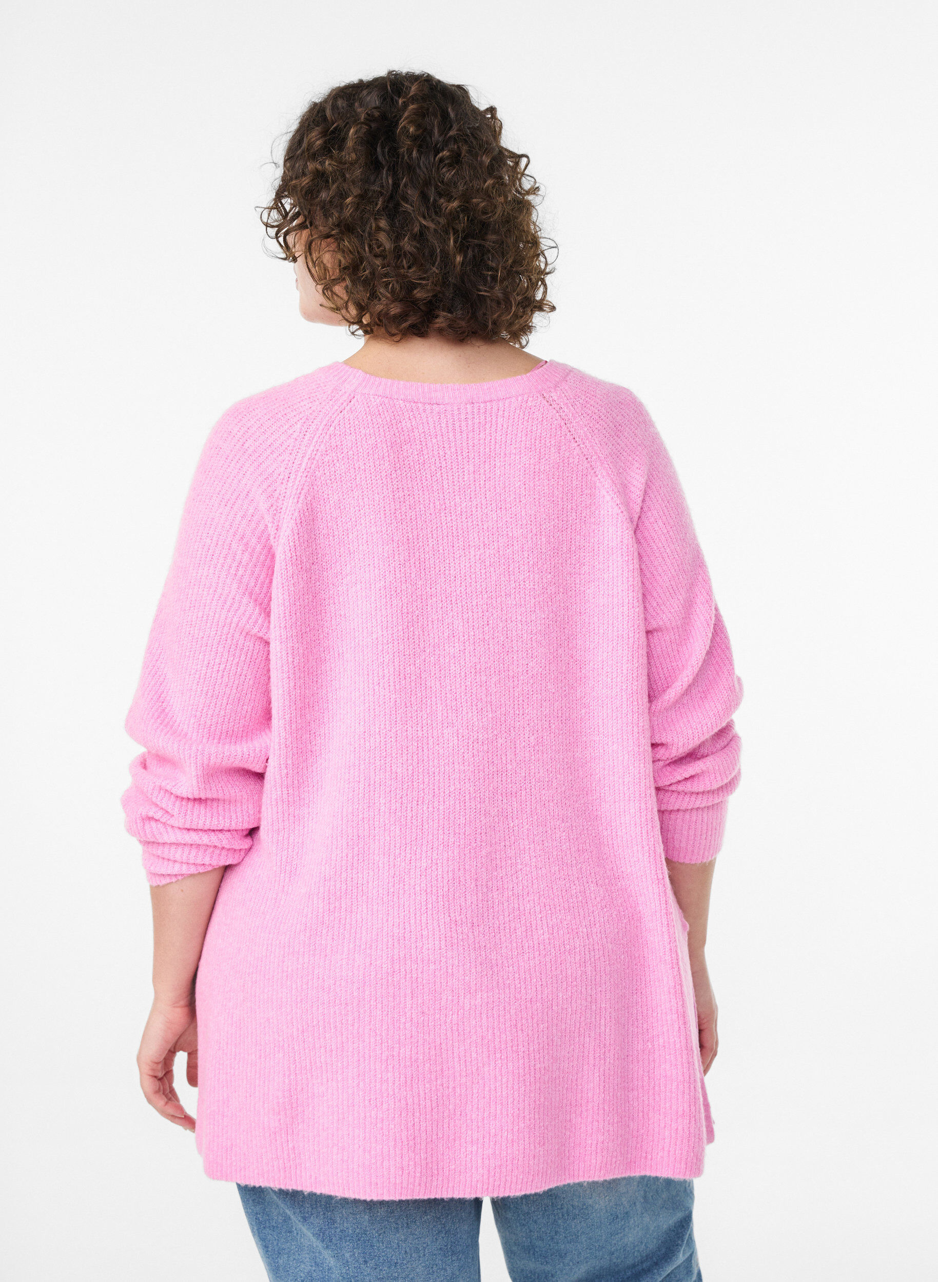 ZizziStickad tr&ouml;ja med diagonalt m&ouml;nster och raglan&auml;rmar, Rosa, Model image number 2