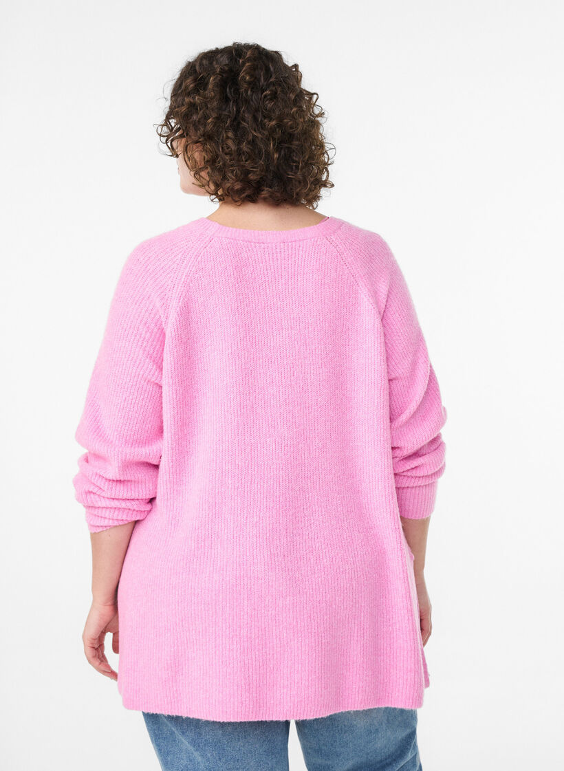 Stickad tr&ouml;ja med diagonalt m&ouml;nster och raglan&auml;rmar, Rosa, Model image number 2