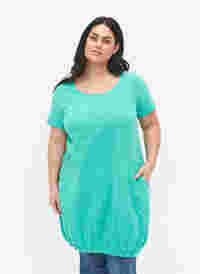 Kortärmad klänning i bomull, Aqua Green, Model