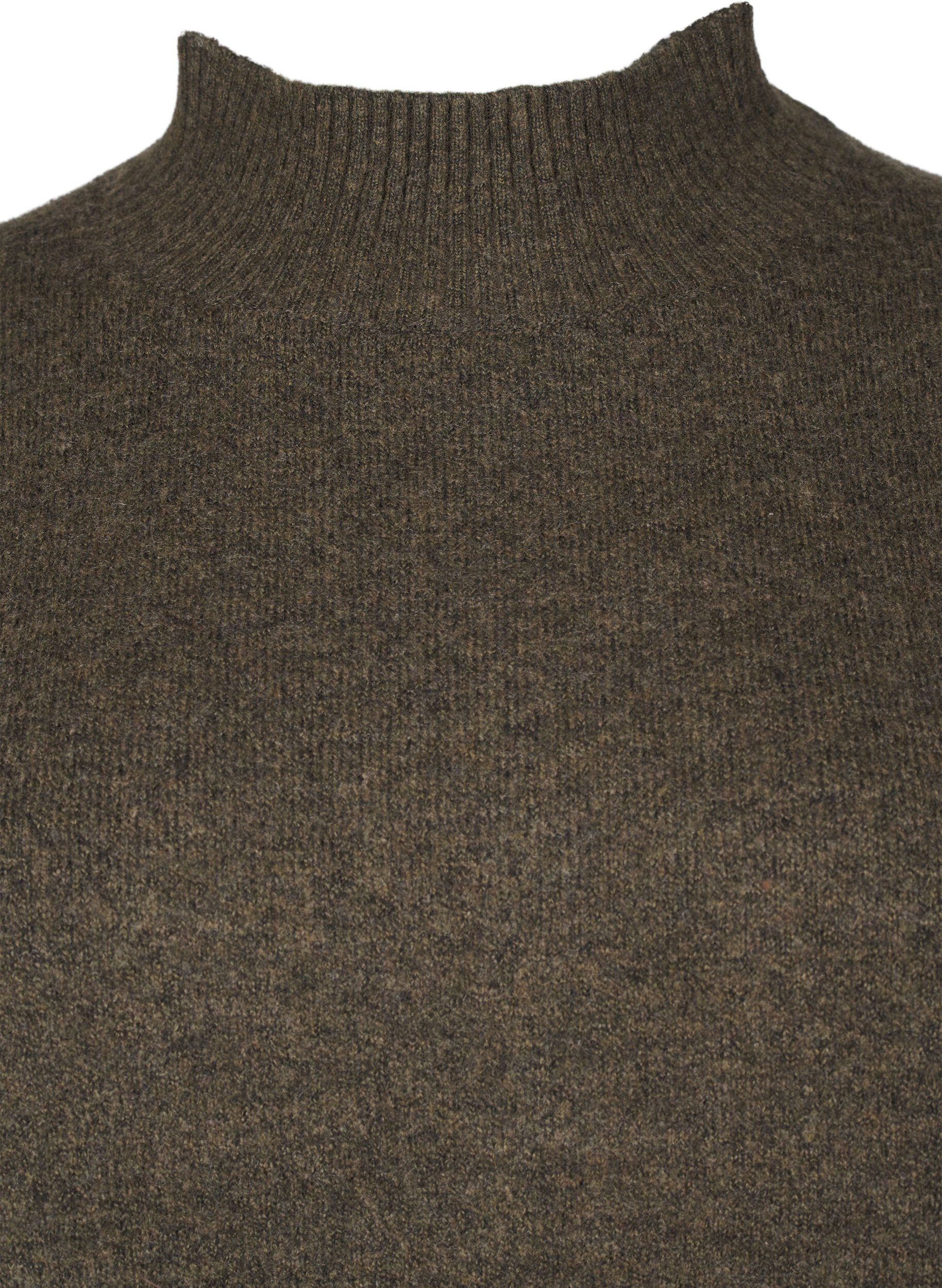 Zizzi Stickad blus i ull med h&ouml;g hals, Sea Turtle Mel., Packshot image number 2