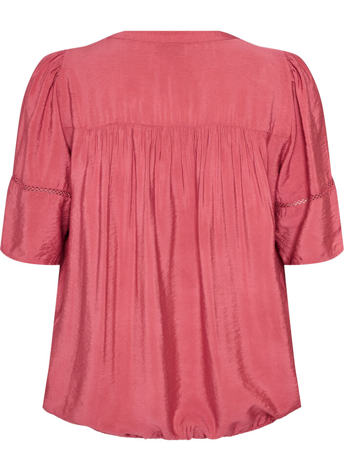 Blus i viskos med str&aring;veck och ballongeffekt, Rosa, Packshot image number 1