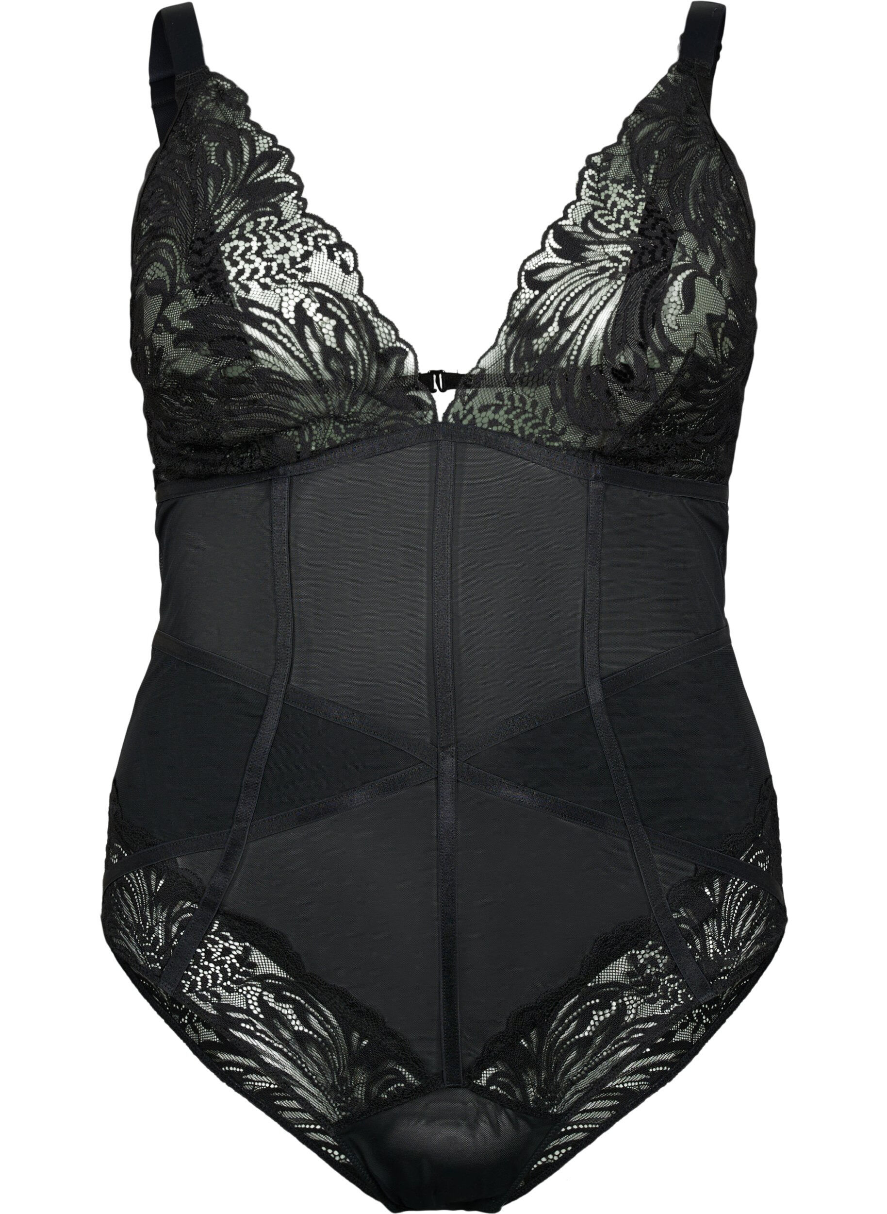 Zizzi Body med mesh och spets, Black, Packshot image number 0