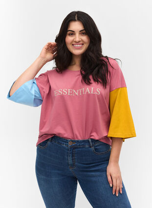 Blockfärgad t-shirt med 2/4-ärmar, Pink Blocking, Packshot image number 0