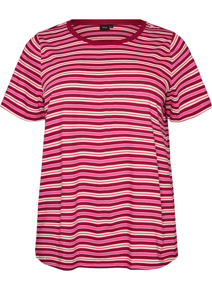 Randig t-shirt i ekologisk bomull, R&ouml;d, Packshot image number 0