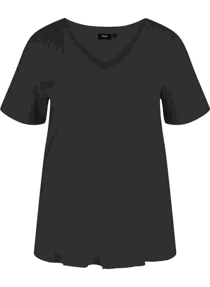 Ribbad t-shirt i bomull, Black, Packshot image number 0