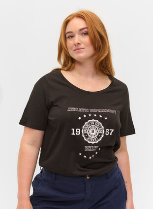 Kortärmad t-shirt i bomull med print, Black, Model image number 0