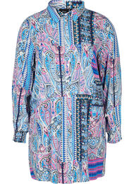 Viskosskjorta med paisleymönster, Blue Pink Paisley 