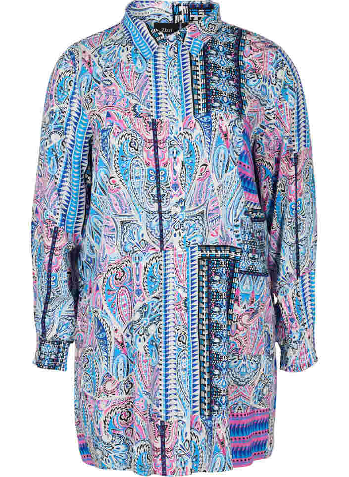 Viskosskjorta med paisleymönster, Blue Pink Paisley , Packshot image number 0
