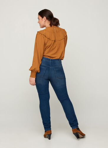 Sanna jeans med blixtlåsdetaljer, Blue denim, Model image number 0