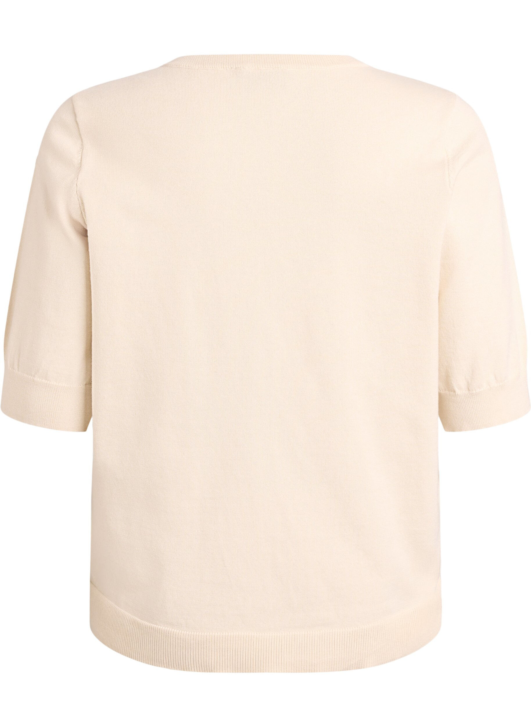 Zizzi Finstickad blus med korta &auml;rmar, Beige, Packshot image number 1
