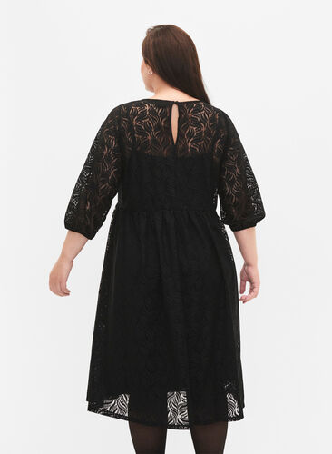 Spetsklänning med trekvartsärm, Black, Model image number 1