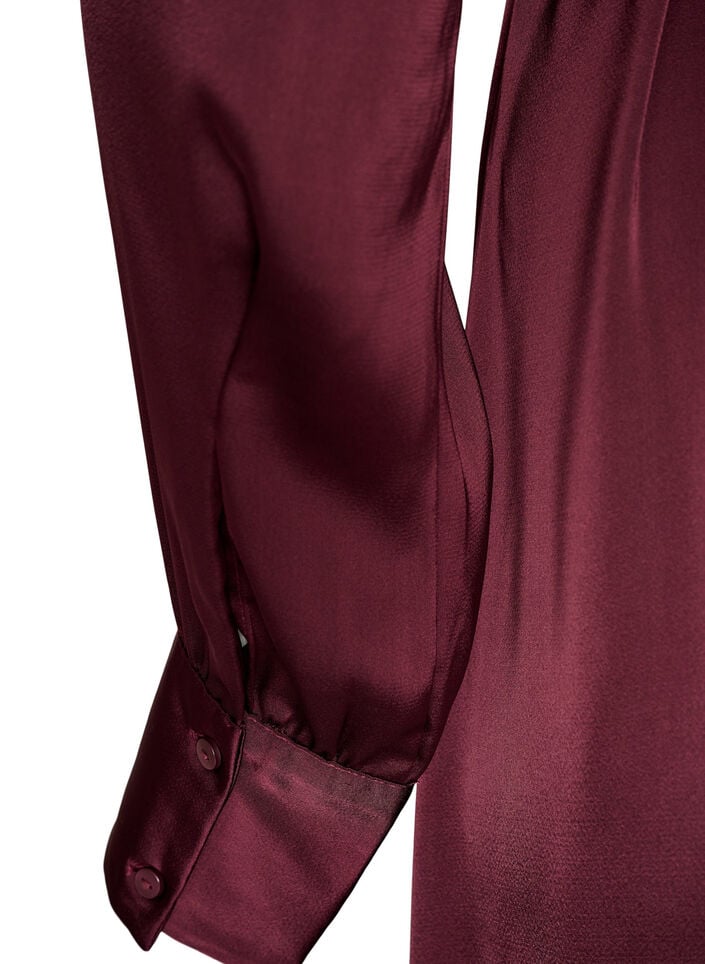 Skjortkl&auml;nning i satin med knytsk&auml;rp, R&ouml;d, Packshot image number 3
