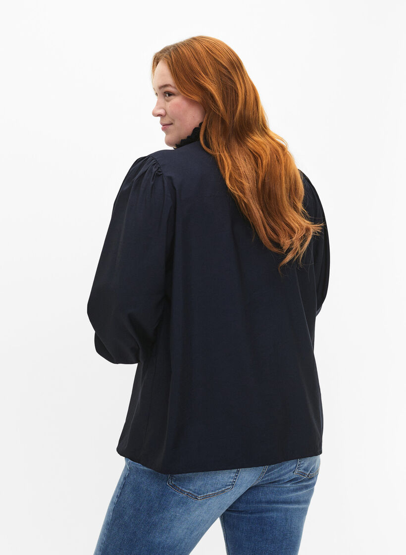 Viskosshirt blus med ruffles, Sky Captain, Model image number 1