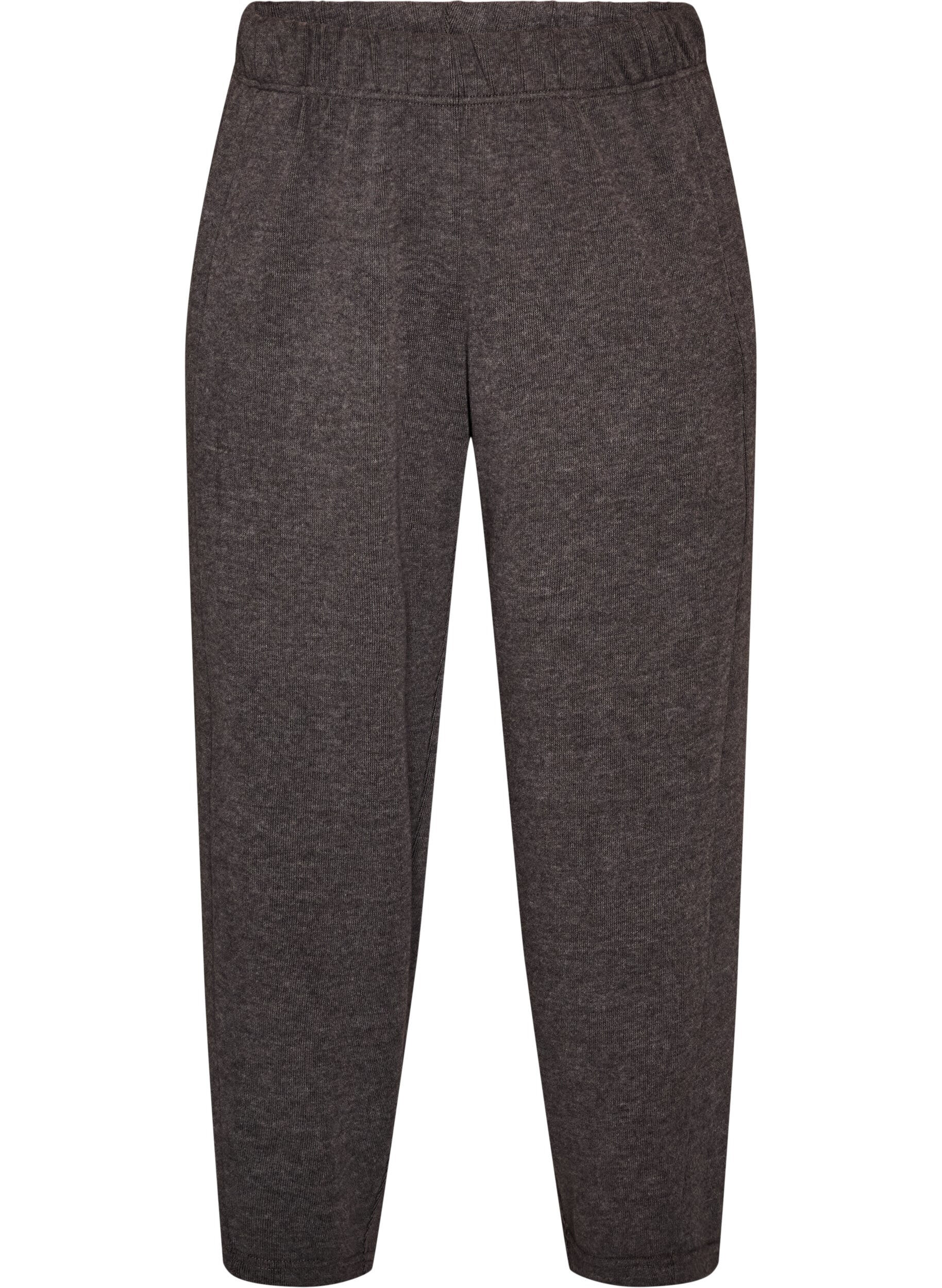 ZizziByxor i jersey med barrel fit och h&ouml;g midja, Gr&aring;, Packshot image number 0
