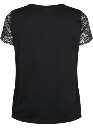 T-shirt i bomull med korta ärmar i spets, Black, Packshot image number 1