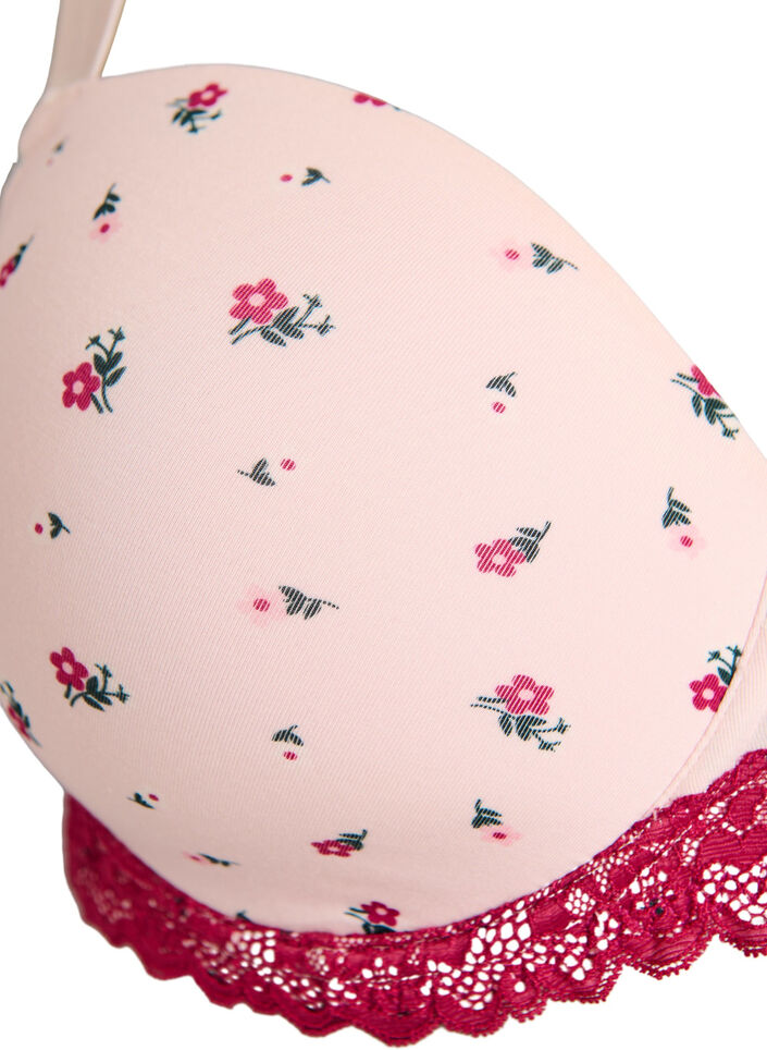 Formpressad BH med blommigt m&ouml;nster och spets, Rosa, Packshot image number 2