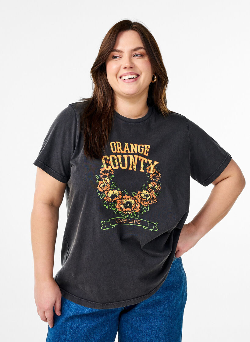 T-shirt i ekologisk bomull med coolt tryck, Grå, Model image number 0