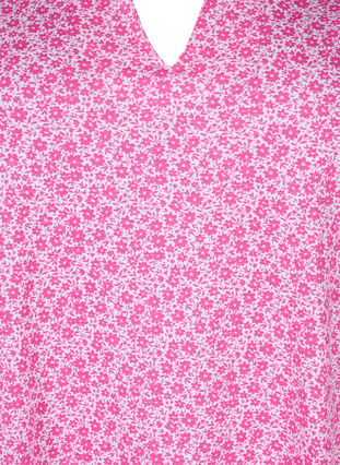 Blommig v-ringad t-shirt i bomull, Shocking Pink AOP, Packshot image number 2