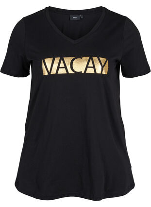 V-ringad t-shirt i bomull, Black VACAY , Packshot image number 0