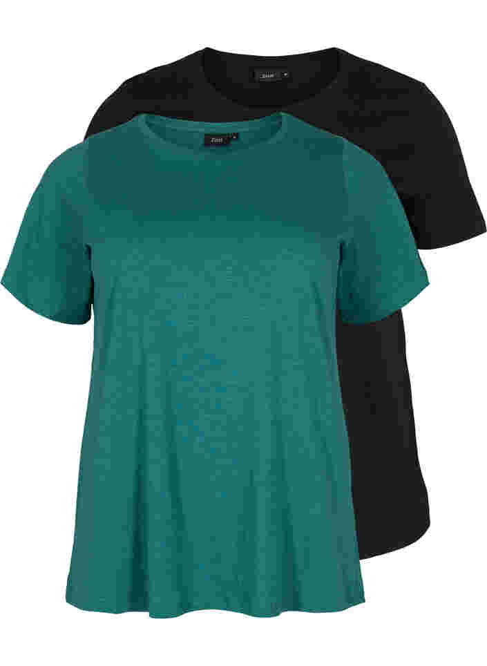 2-pack t-shirt i bomull, Antique Green/Black, Packshot image number 0