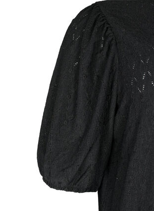 Klänning med struktur och ballongärmar, Black, Packshot image number 2