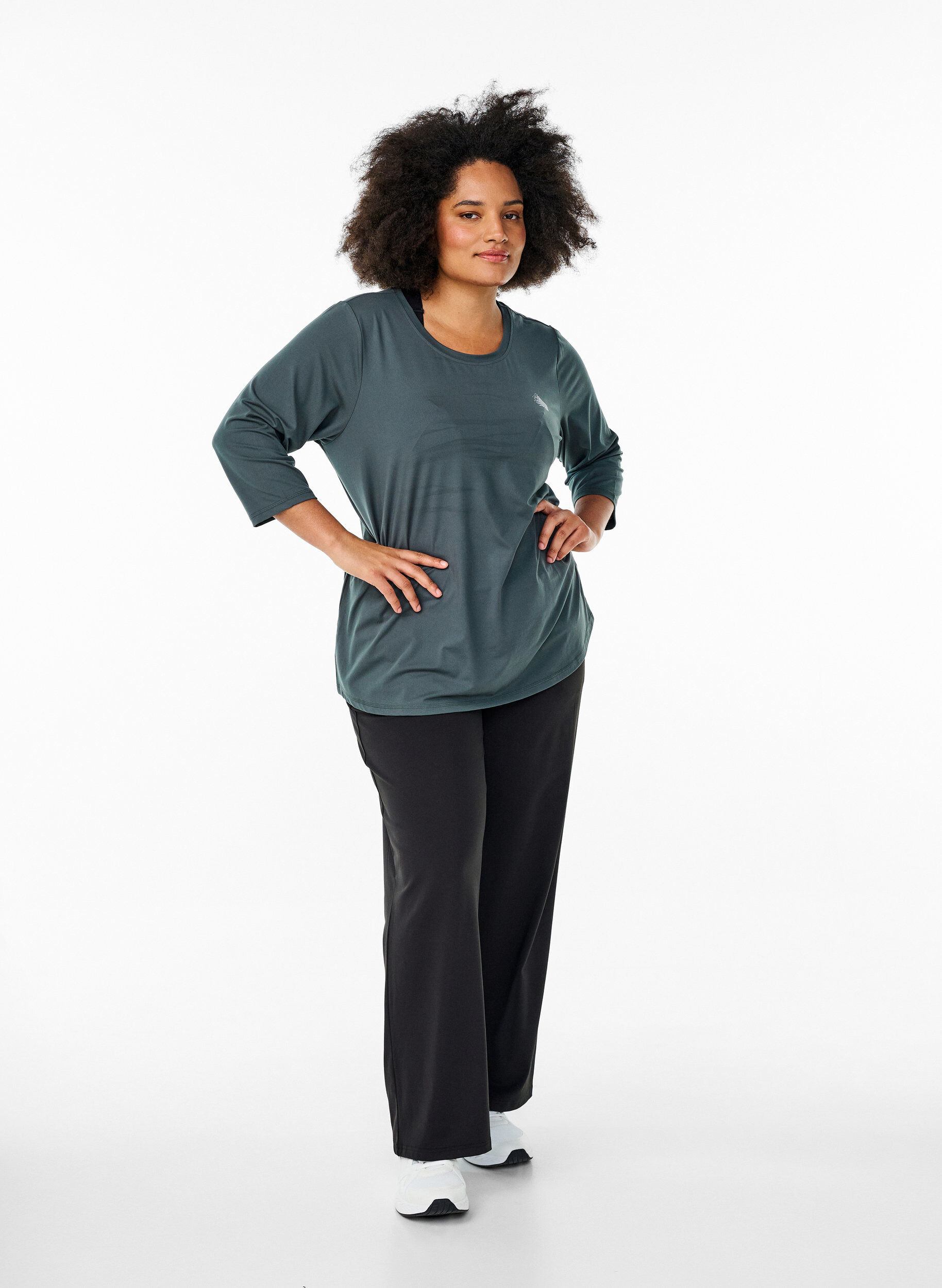 ZizziTr&auml;ningsblus med trekvarts&auml;rm, Gr&aring;, Model image number 1