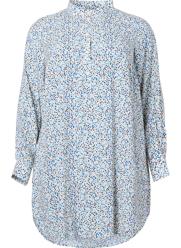 Prickig viskosklänning med knappar, Blue Dot AOP, Packshot image number 0