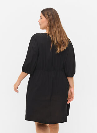 Klänning med knappar och 3/4 ärmar, Black, Model image number 1