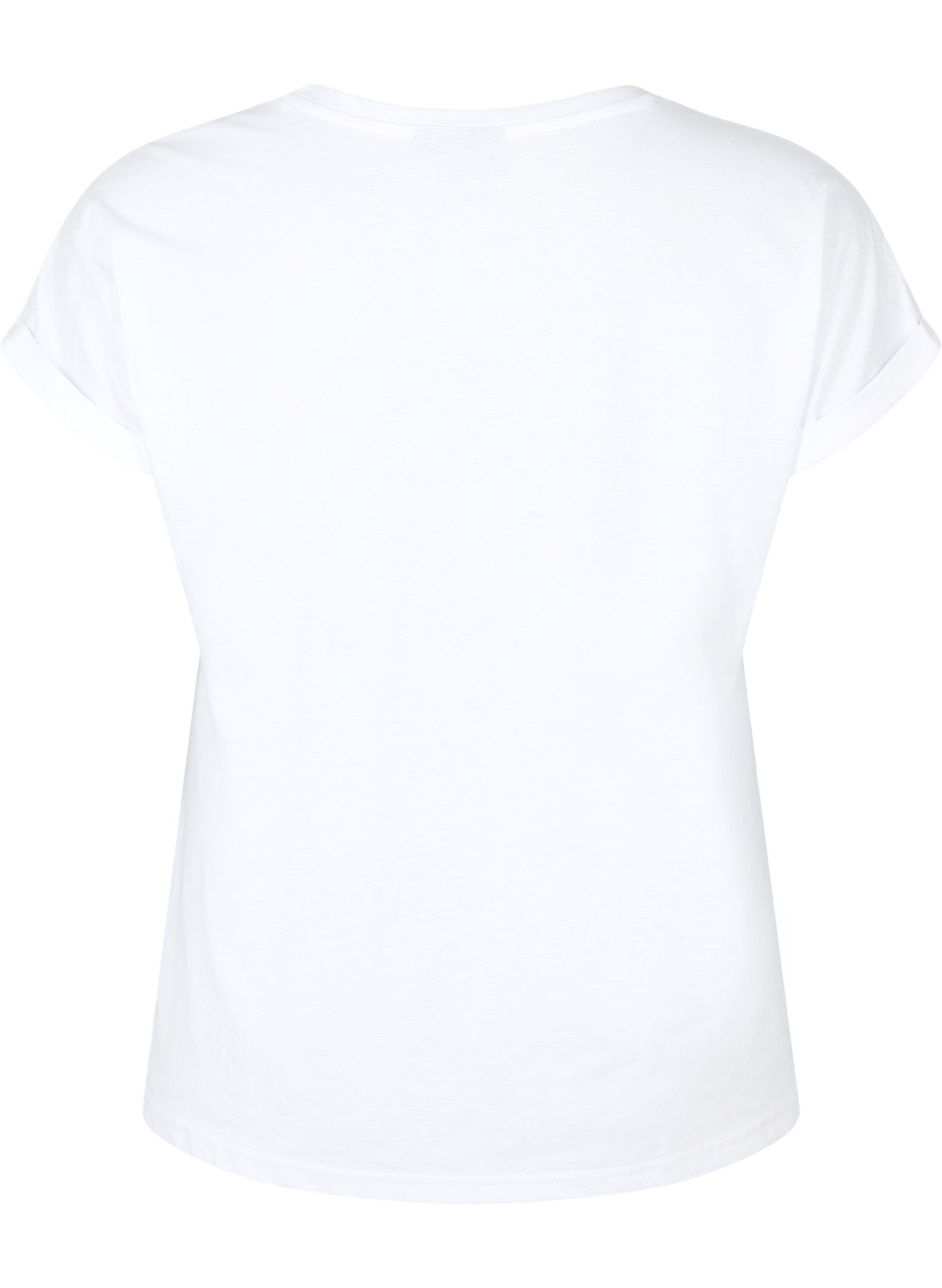 ZizziKort&auml;rmad t-shirt i bomullsmix, Vit, Packshot image number 1
