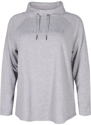Sweatshirt med hög krage, Light Grey Melange, Packshot image number 0
