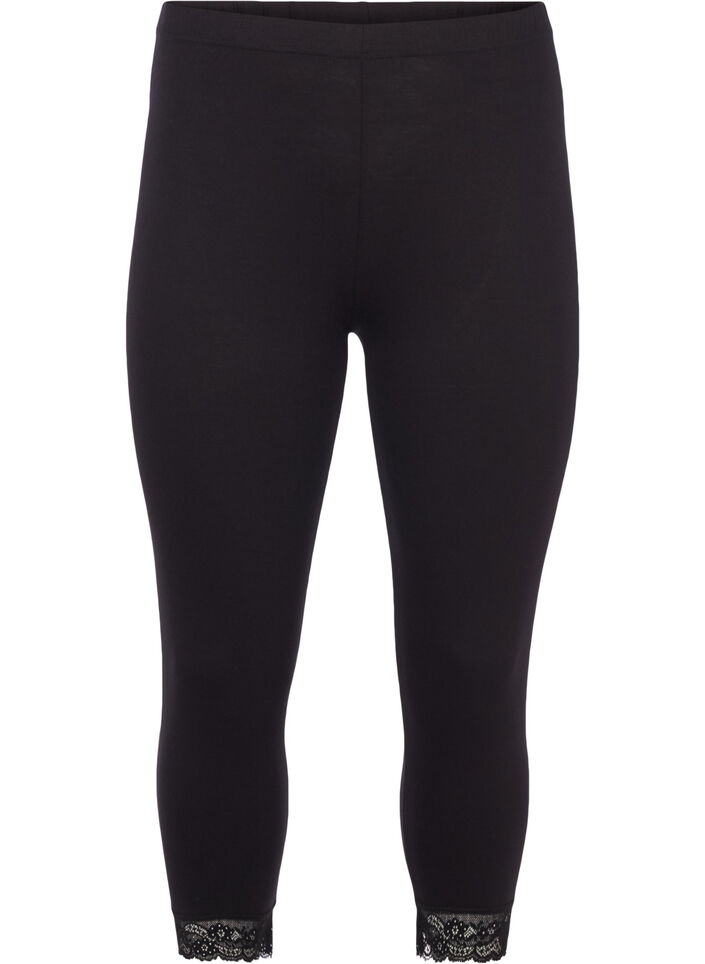 Basleggings med 3/4-l&auml;ngd och spetskant, Svart, Packshot image number 0