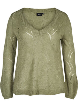 Mönstrad stickad tröja med ull, Sea Spray mel, Packshot image number 0