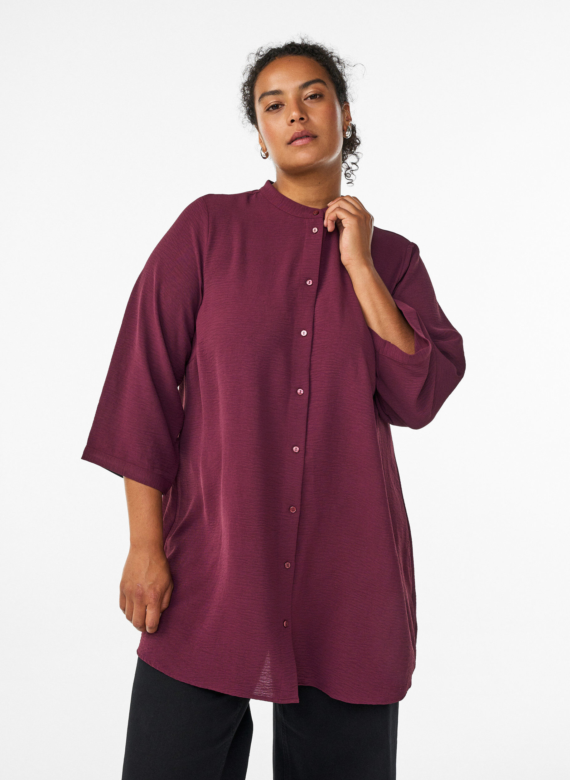 Tunika med 3/4-&auml;rmar, M&ouml;rk Bordeaux, Model