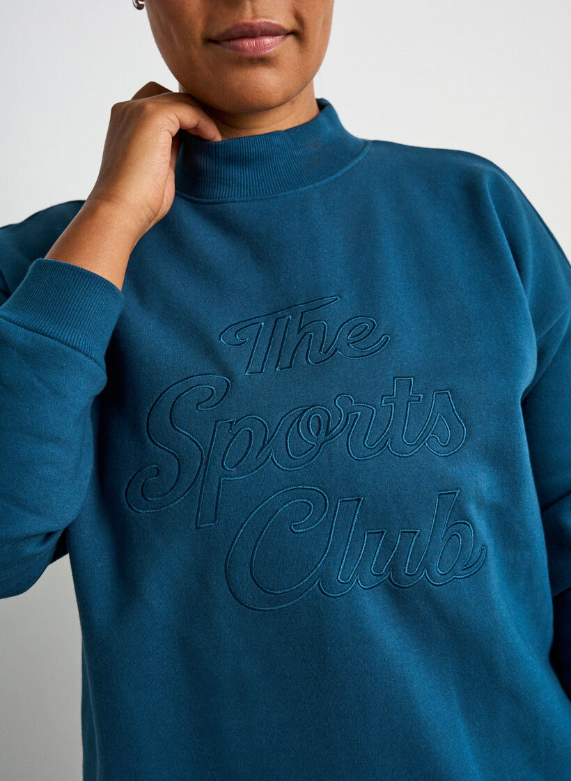 L&aring;ng sweatshirt med h&ouml;g krage och broderad text, Bl&aring;, Model image number 3