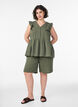 &Auml;rml&ouml;s blus i bomullsmuslin med volanger, Gr&ouml;n, Model image number 1