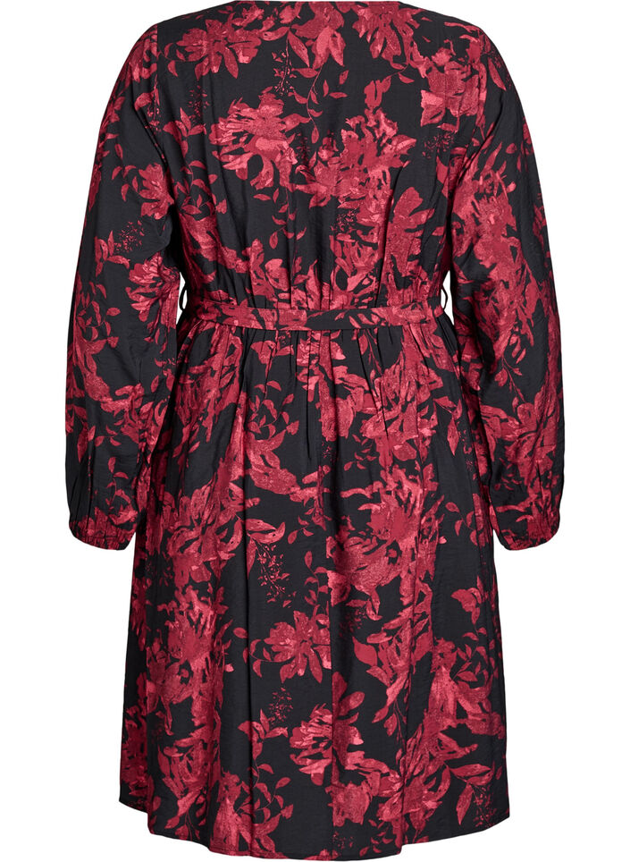 Knälång klänning med knytskärp och omlottlook, Svart, Packshot image number 1