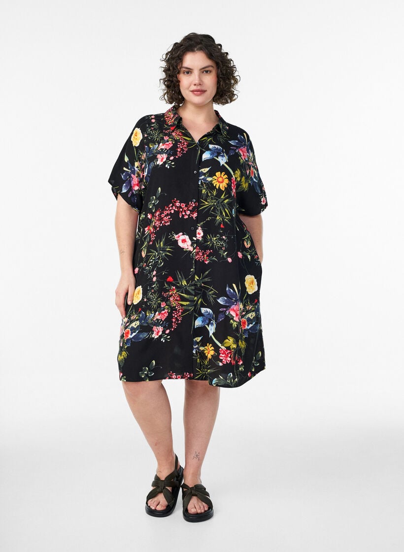 L&ouml;s l&aring;ng skjorta i viskos, Svart, Model image number 0