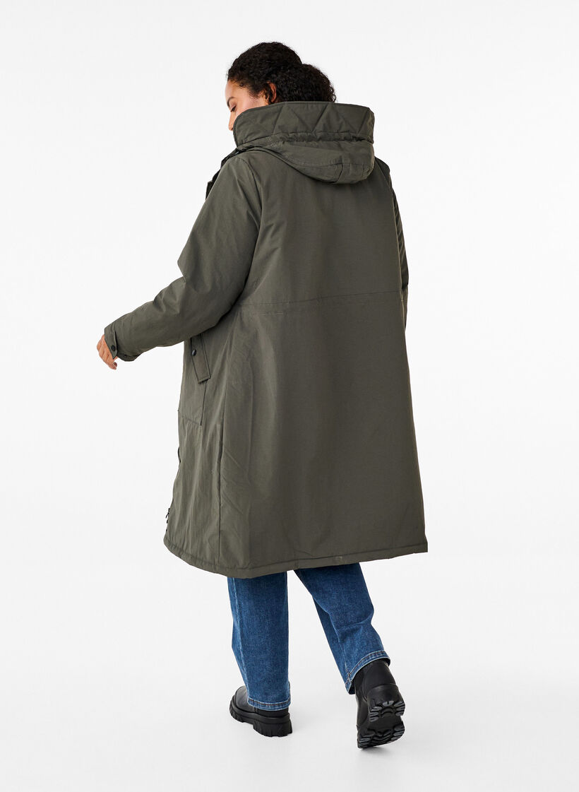 Parkas med huva och justerbar midja, Black Olive, Model image number 2