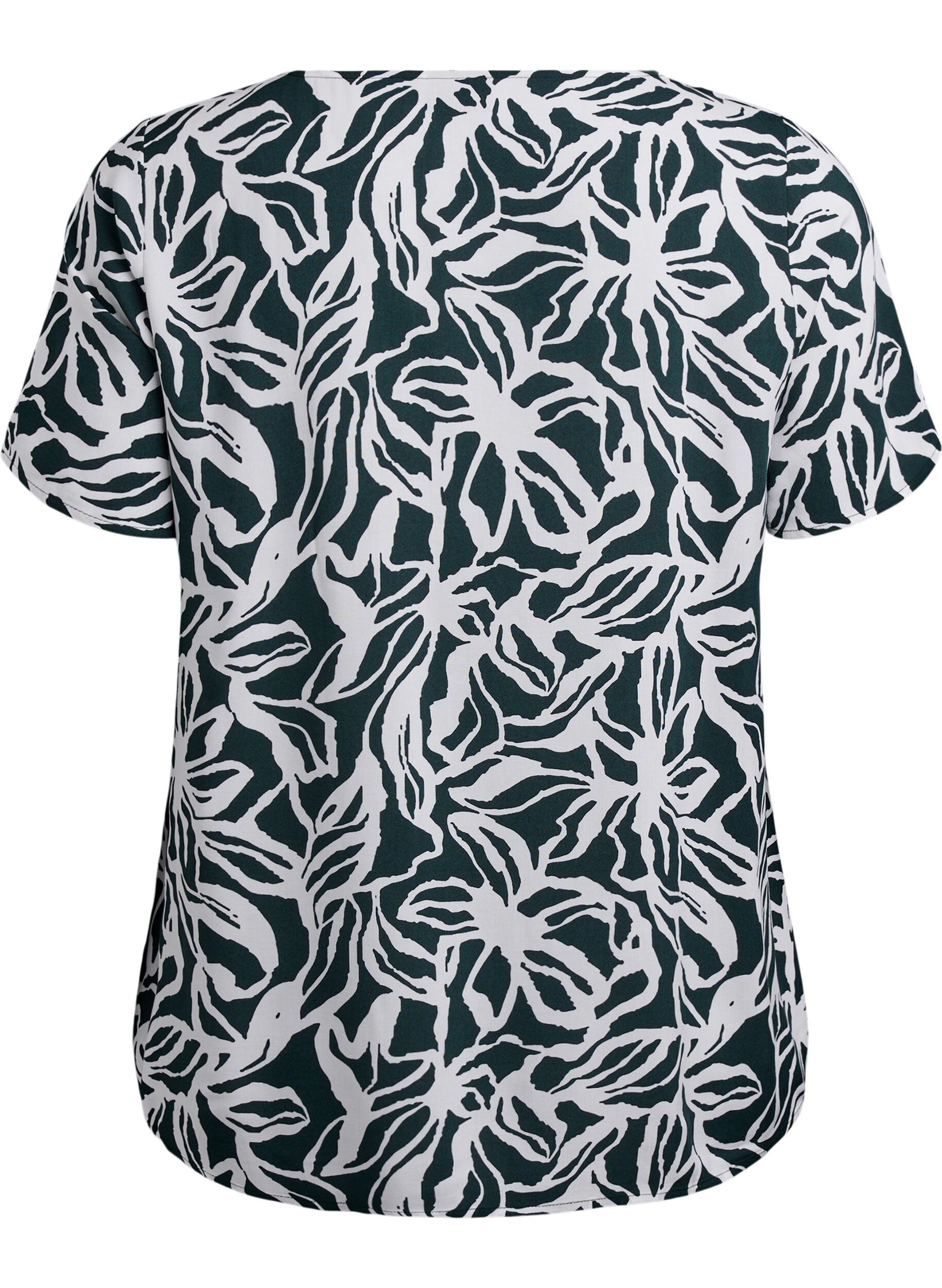 ZizziKort&auml;rmad viskosblus med tryck, Gr&ouml;n, Packshot image number 1