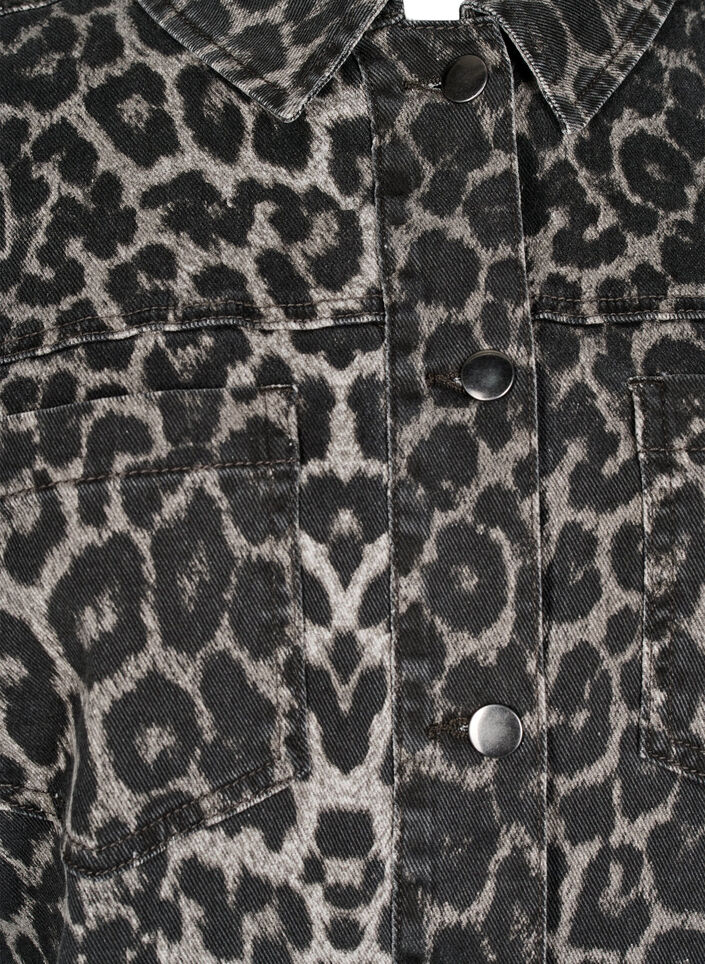Jeansblus med leopardmönster och knappar, Grå, Packshot image number 2