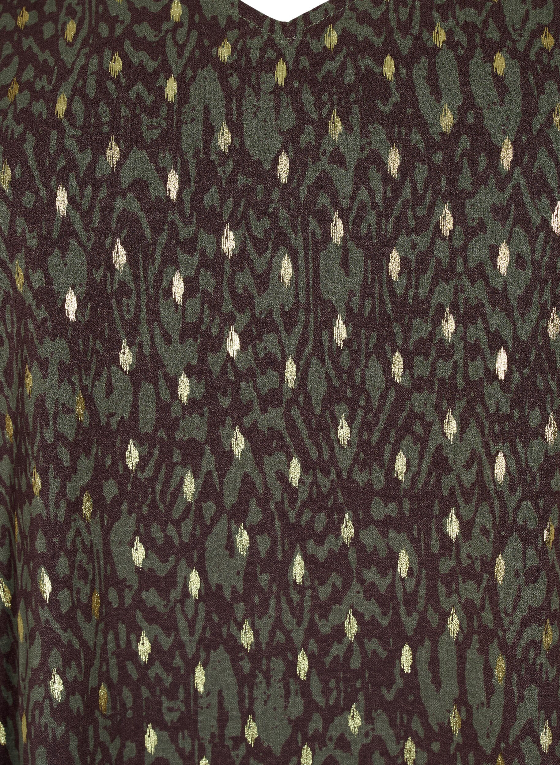 Zizzi Blus med tryck och l&aring;nga &auml;rmar, Green Ethnic AOP, Packshot image number 2