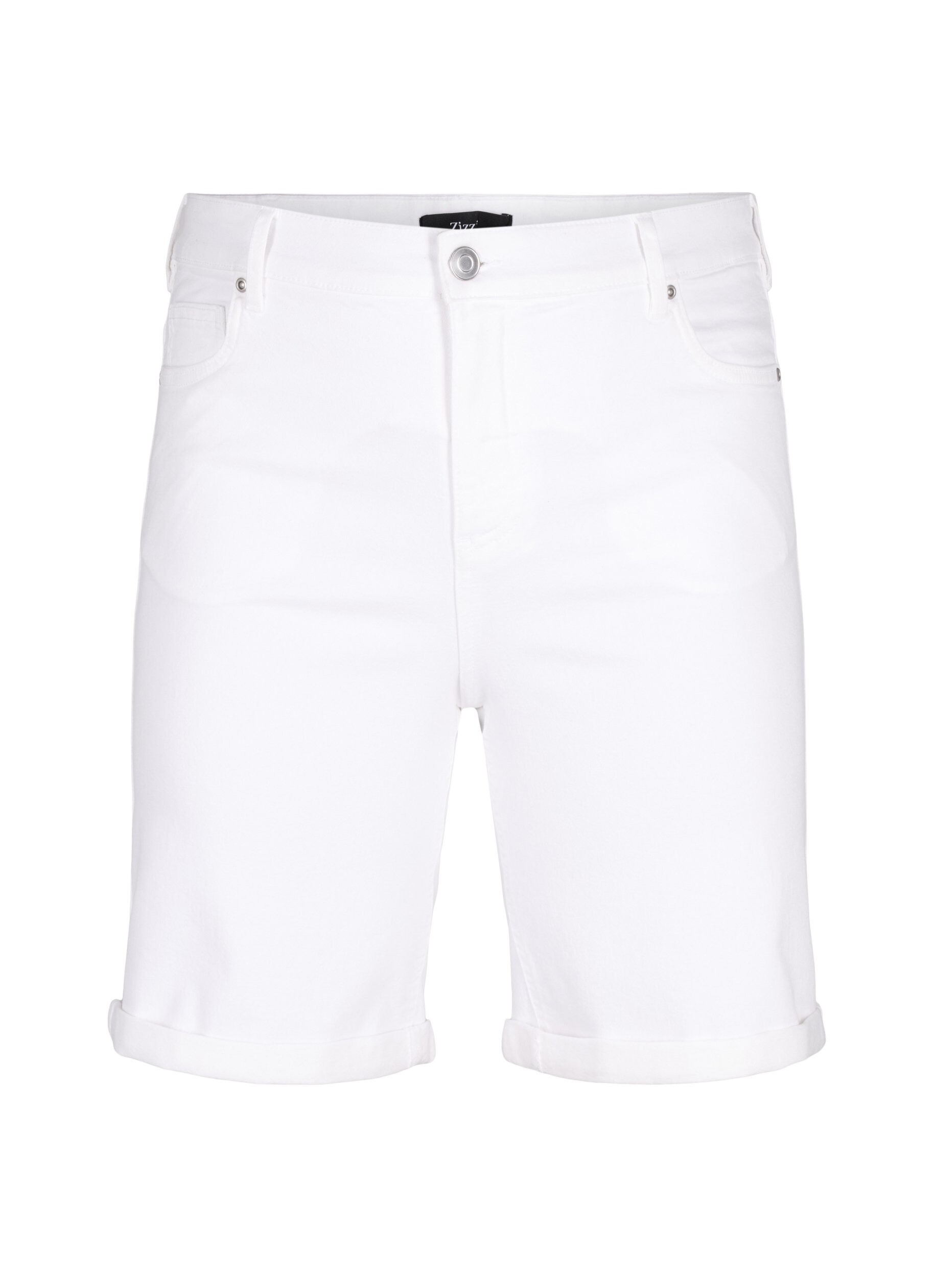 Zizzi &Aring;tsittande jeansshorts med h&ouml;g midja, Bright White, Packshot image number 0